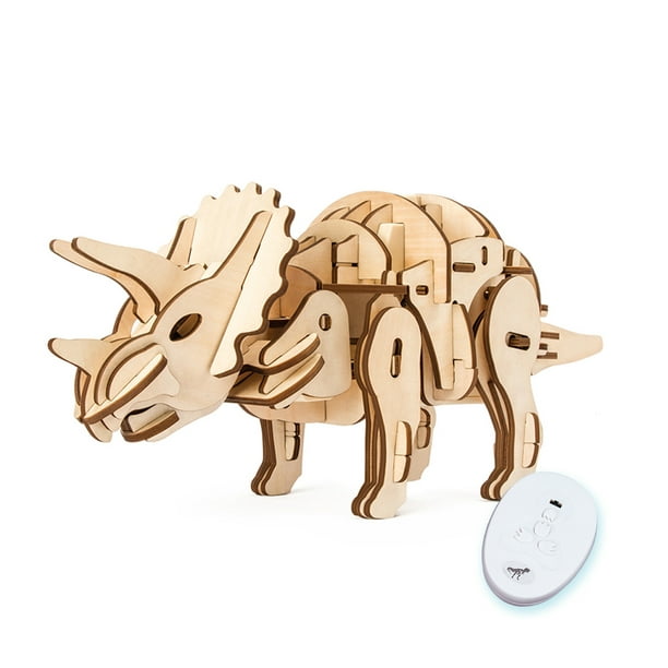 D400 DIY Laser-Cut 3D Wooden Puzzle R//C,Sound Control,Light Control Triceratops